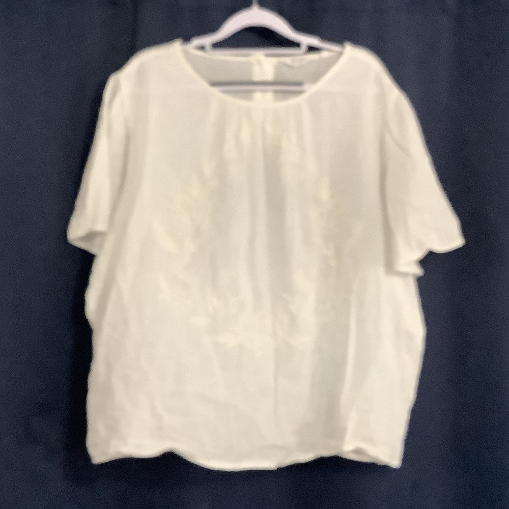 Women's White Short Sleeve Blouse - Classic Embroidered Top